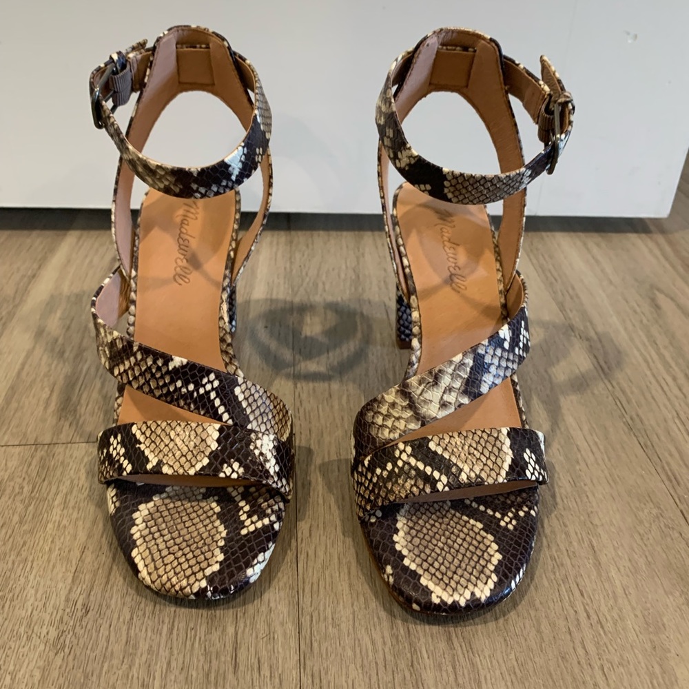 Madewell Liv High Heel Sandal Snakeskin Leather 7.5